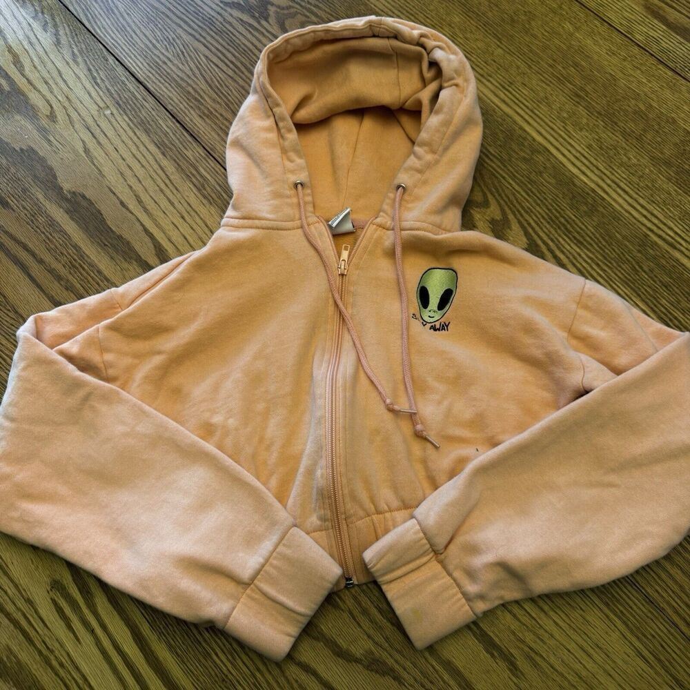 JV By Jac Vanek Stay Away Alien Crop Full Zip Hoodie Orange Size XS